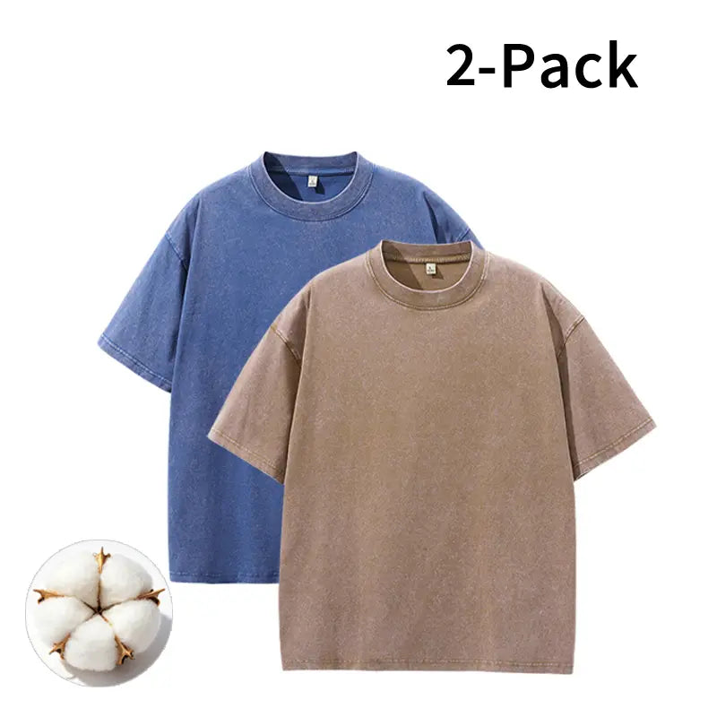 Men's Vintage Washed Cotton Streetwear T-Shirts, 2/4-Pack Oversized Plain Round Neck Bundle Short-Sleeve Tops with Cotton Build for Daily Rotation, Men's T Shirts