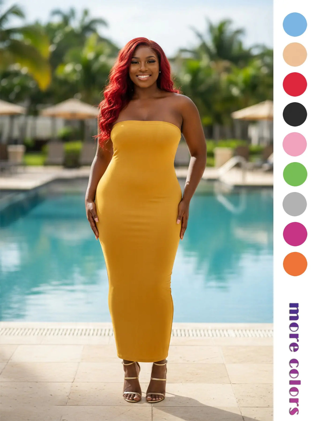 Women's Strapless Feminine Midi Dress, Stretchy Long Sleeveless Bodycon Formal Cocktail Party Dress with, Slim Fit Evening Gown, Perfect for Dates, Night Out, Casual and Everyday