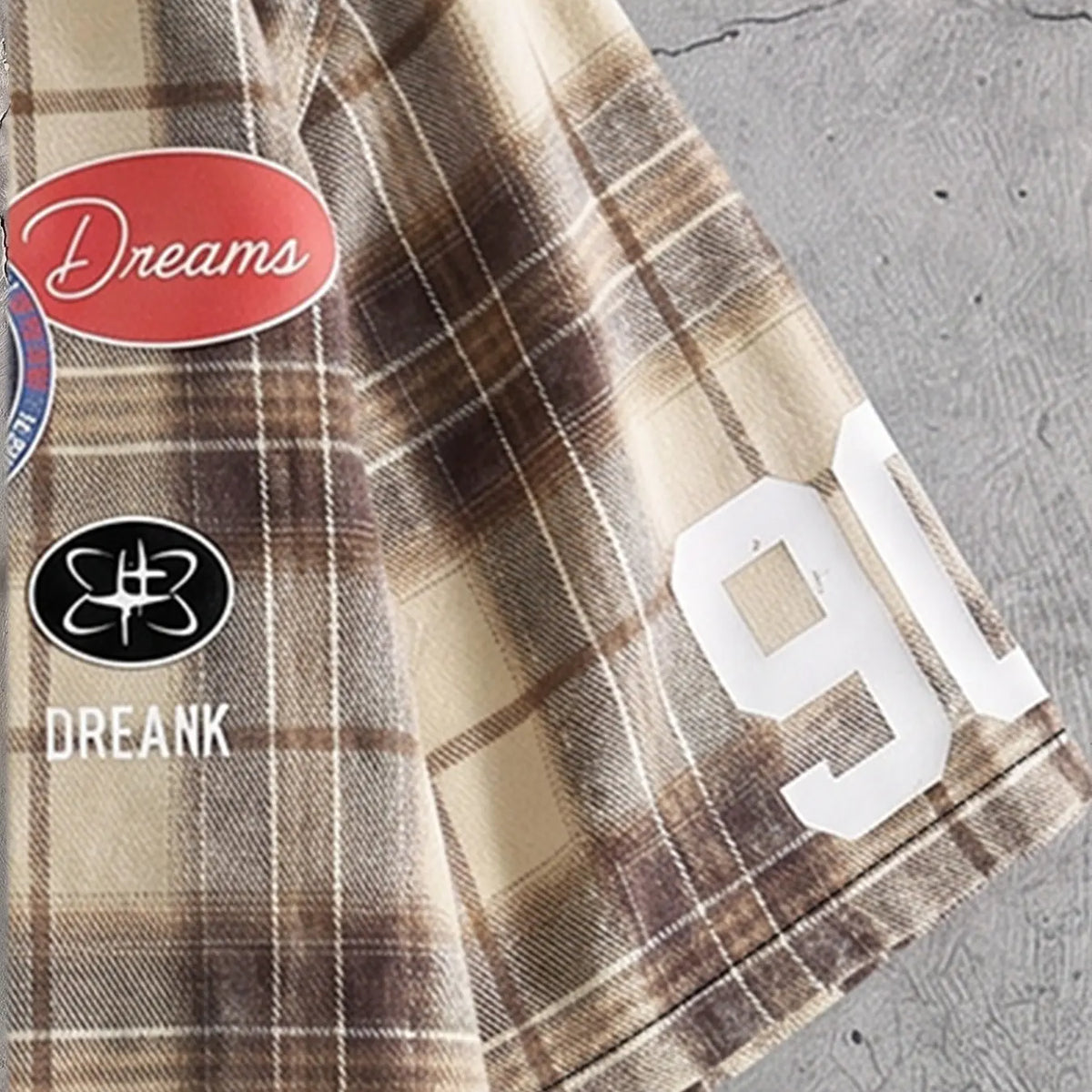 Unisex Y2K Plaid Short Sleeve Shirt, Loose-Fitting Oversized Streetwear, Vintage Badge Print, Summer Casual Top, Casual Unique Design