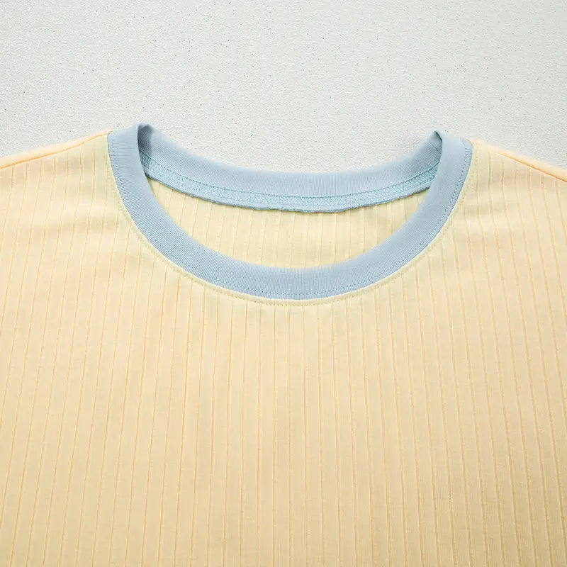 Asvivid Womens Soft Ribbed Two Piece Sets Color Block Trim Tops Casual Short with Pocket Womenswear 2 PCS Set Summer Vacation Outfits