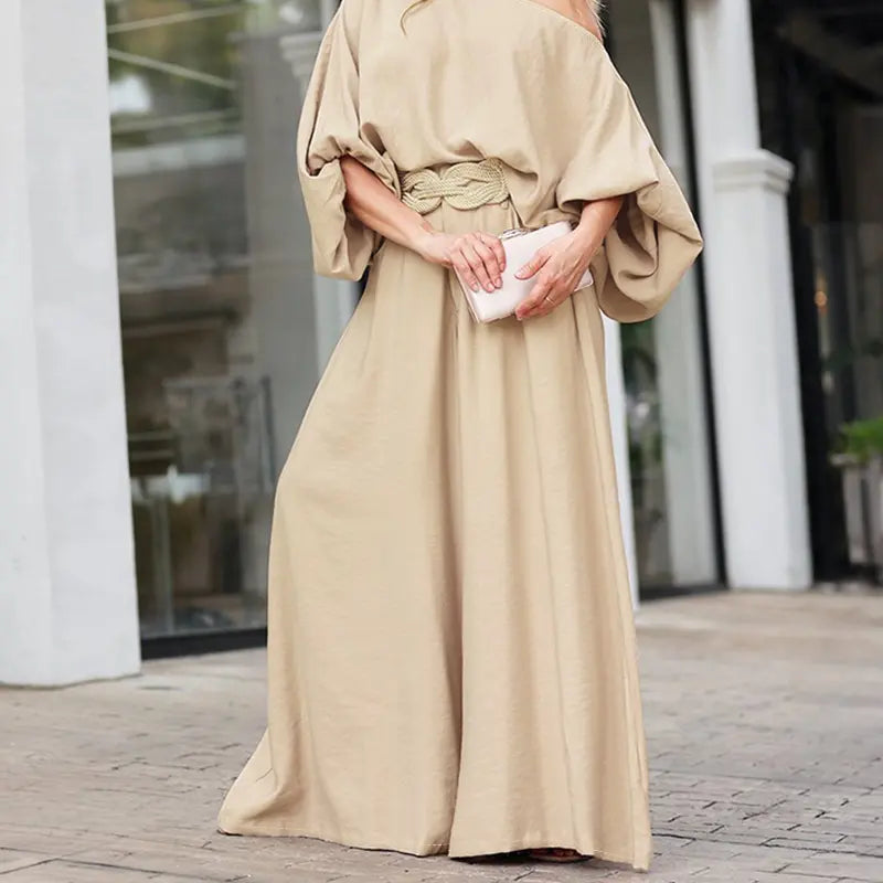 2026 CHICME Women's Skew Neck Lantern Sleeve Top & Wide Leg Pants Set & Wedding Gust