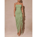 Sexy Elegant Halter Sleeveless Dress for Women, Summer New Arrival, Tight-Fitting Split Hem Ruffle Backless Long Dress, Trendy Fashion