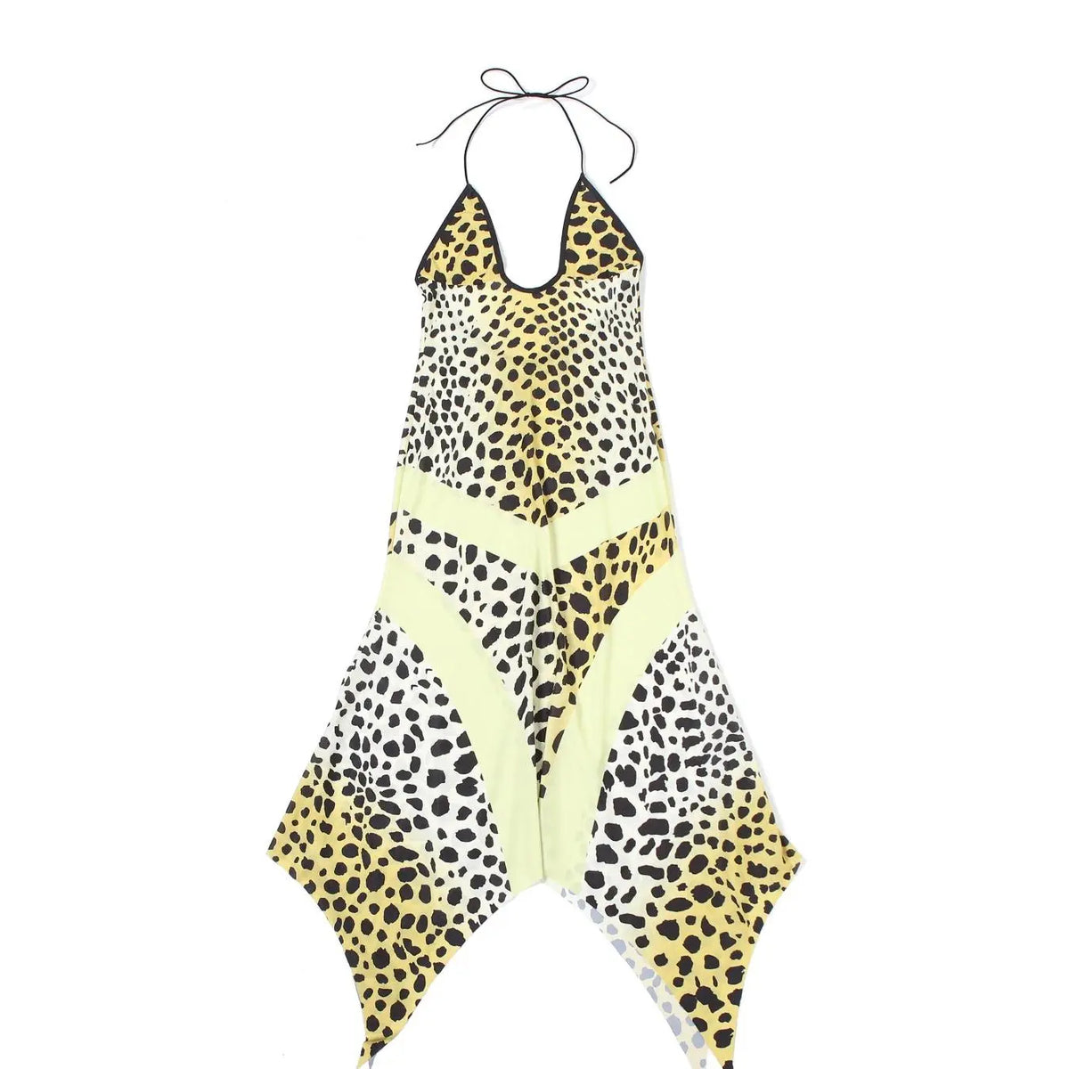 Women's Leopard Print Criss Cross Cut Out Halter Neck Dress, Casual Trendy Boho Asymmetrical Hem Sleeveless A Line Long Dress for Summer, Beach Holiday, Casual Fashionable Dress
