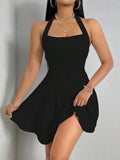 Women's Solid Color Sleeveless Halter Dress, Womenswear, Sexy Fashion Casual Short Dress for Party Evening Club Dating Wear, Ladies Dress for Summer Club Dresses