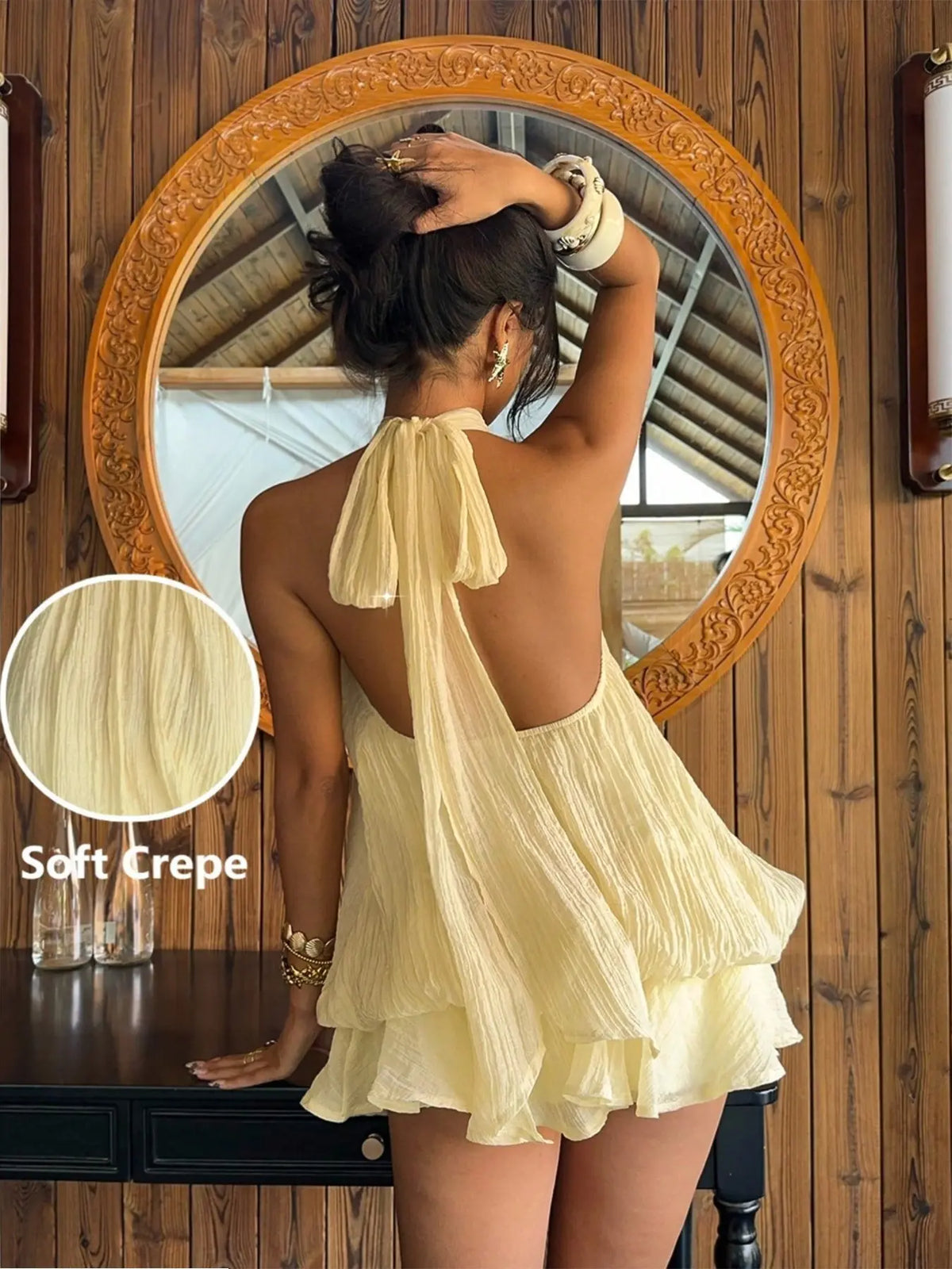 Women's Chiffon Halter Tie Mini Dress, Backless, Women Dating Dress, Women Night Out Dress, Summer Dresses For Women, Honeymoon Outfits Woman, Women Wedding Guest Dress, Island Vacation Outfits, Sun Dresses For Women, Halter Neck, Evening, Formal