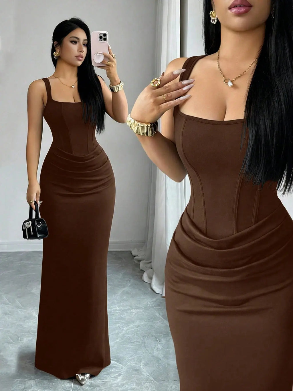 Women's Summer Fashion Strapless Dress, Elegant Sleeveless Fitted Long Dress, Slim Fitting Gown, Slimming Party Gown, Perfect for Daily Wear