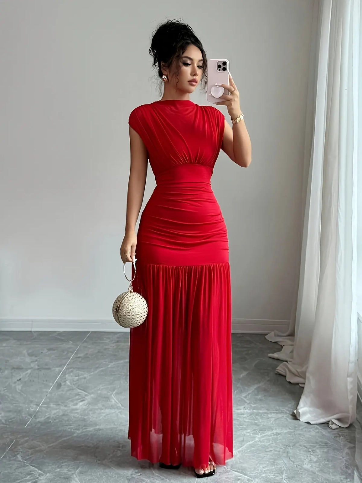 Women's Dress, Summer High-Neck Dot Casual Dress, Elegant Slim-Fit Party Dress, for Daily Wear and Evening Parties, Womenswear