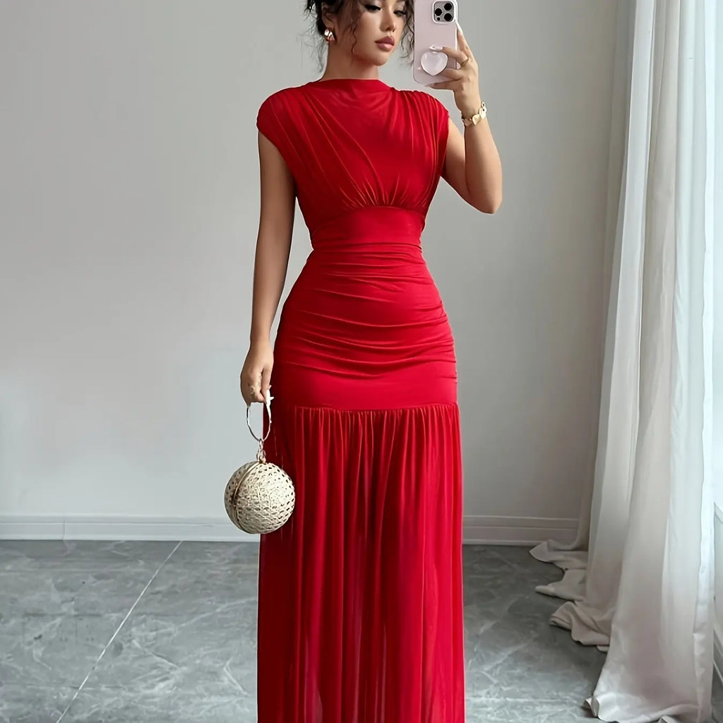 Women's Dress, Summer High-Neck Dot Casual Dress, Elegant Slim-Fit Party Dress, for Daily Wear and Evening Parties, Womenswear