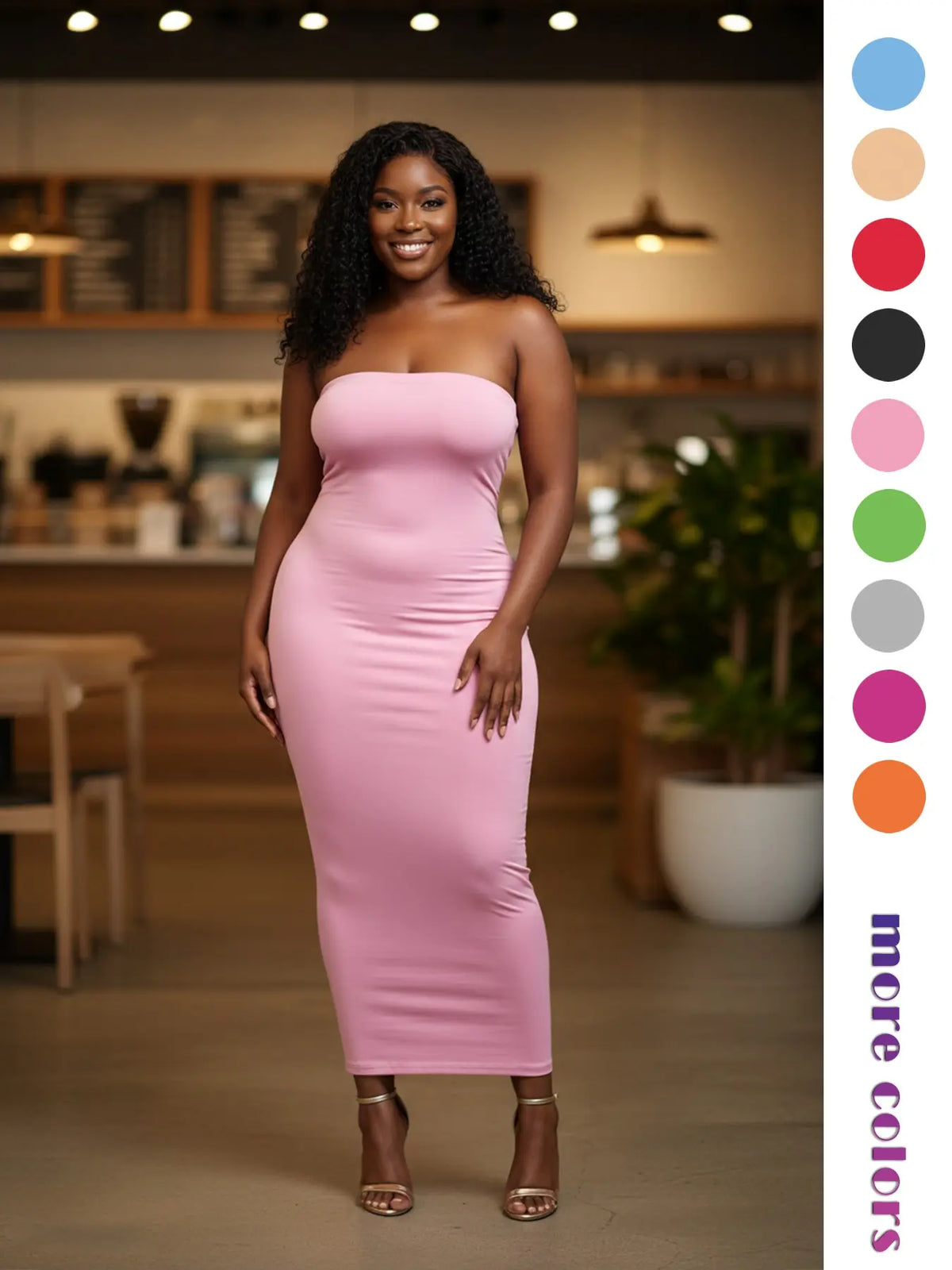 Women's Strapless Feminine Midi Dress, Stretchy Long Sleeveless Bodycon Formal Cocktail Party Dress with, Slim Fit Evening Gown, Perfect for Dates, Night Out, Casual and Everyday
