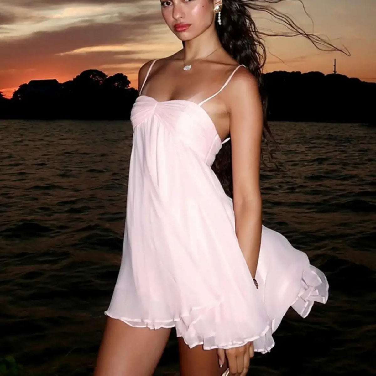 Women's Summer Sleeveless Spaghetti Strap Solid Color Mini Dress Short Dress Cute for Parties and Club Wear, Womenswear