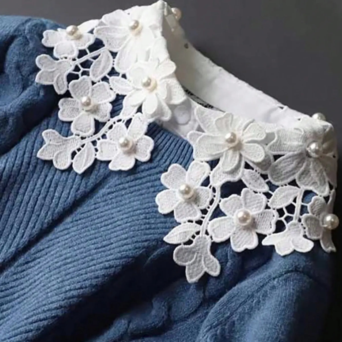 Women's Elegant & Lace Embroidered Detachable Collar, Floral Pattern, Beaded Decor, Versatile Accessory for Winter, Embroidery, Chic