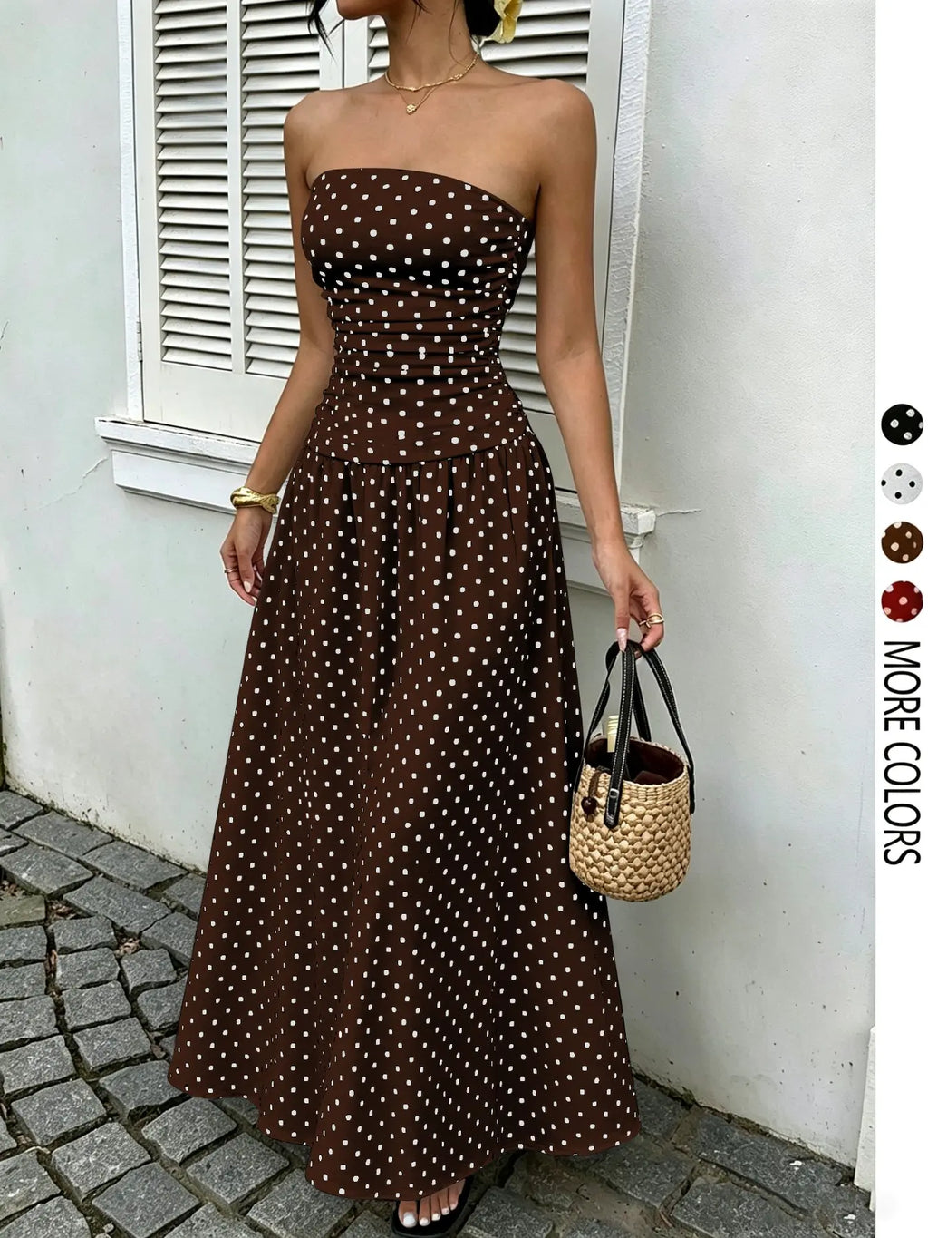 Women's Elegant Chic Fashion Polka Dot Strapless Dress, Elegant Formal Style Stylish Sleeveless Maxi Dress for Parties and Casual Wear Womenswear, Elegant Evening Dress, Formal Dress, Dresses for Party