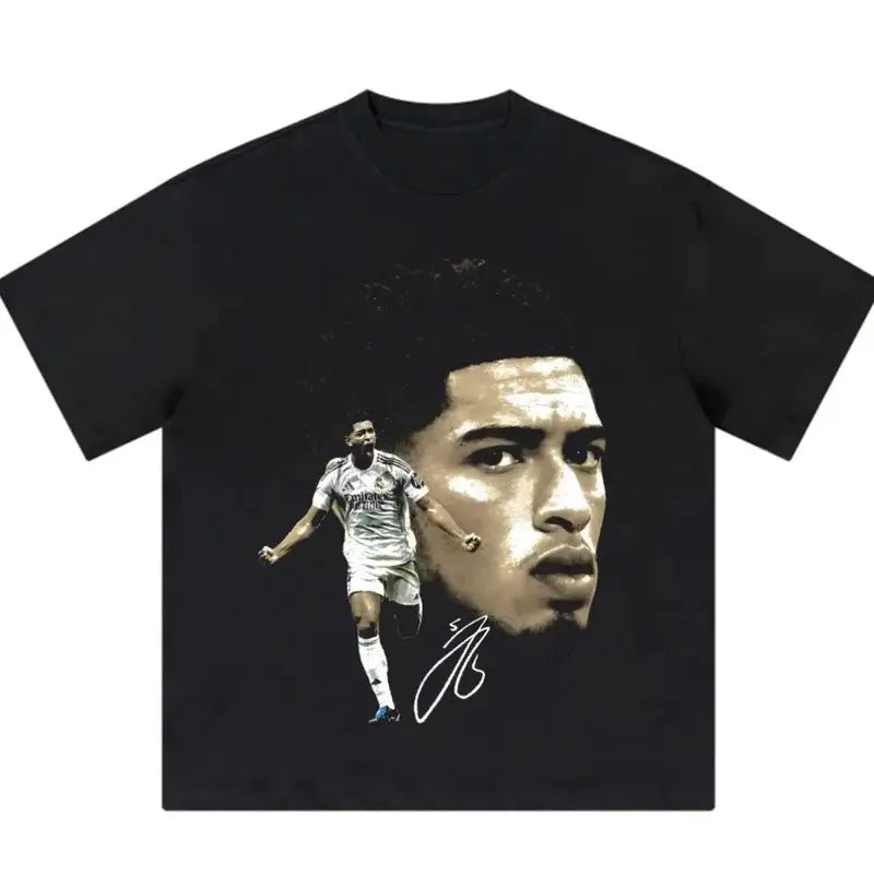 Women's Bellingham Retro Dual Image Short-Sleeve Loose T-Shirt - Unisex Soft Cotton Classic Tee, Player Portrait & Signature Graphic, Casual Streetwear Match Day Top