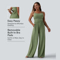 Halara Adjustable Straps Ruched Wide Leg Heathered Casual Jumpsuit with Pockets-Easy Peezy