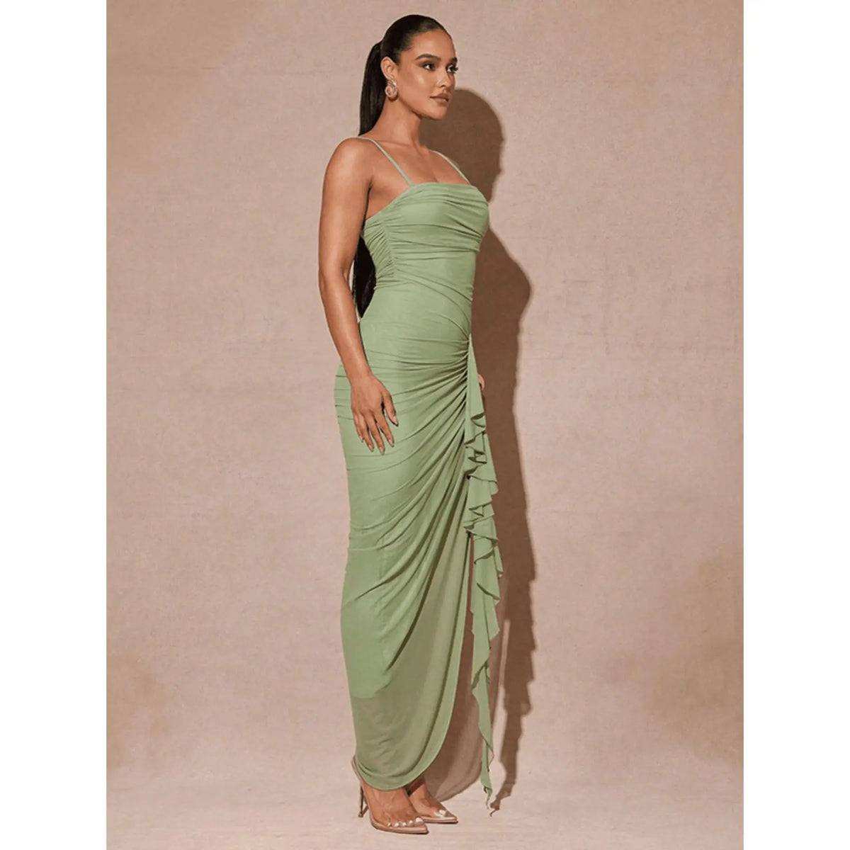 Sexy Elegant Halter Sleeveless Dress for Women, Summer New Arrival, Tight-Fitting Split Hem Ruffle Backless Long Dress, Trendy Fashion