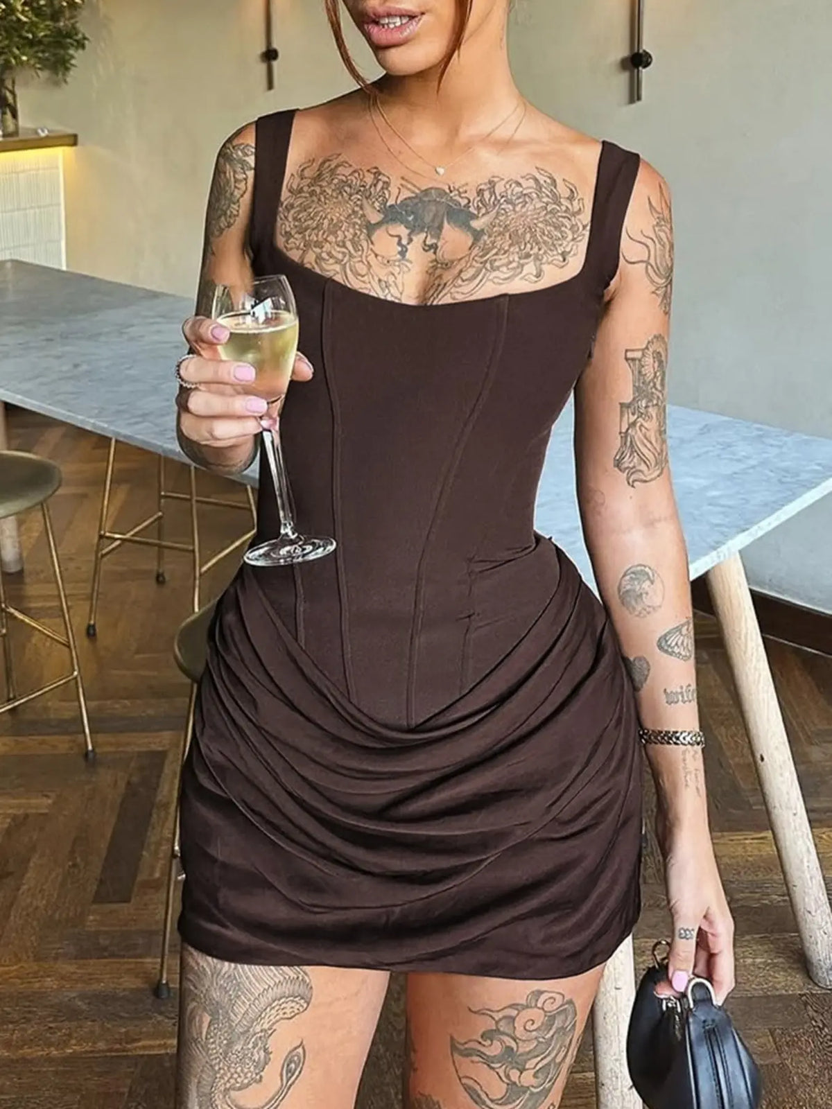 Women Boned Corset Dress Sexy Night Club Outfit Ruched Bodycon Celebrity Occasion Wear Mini Party Dress