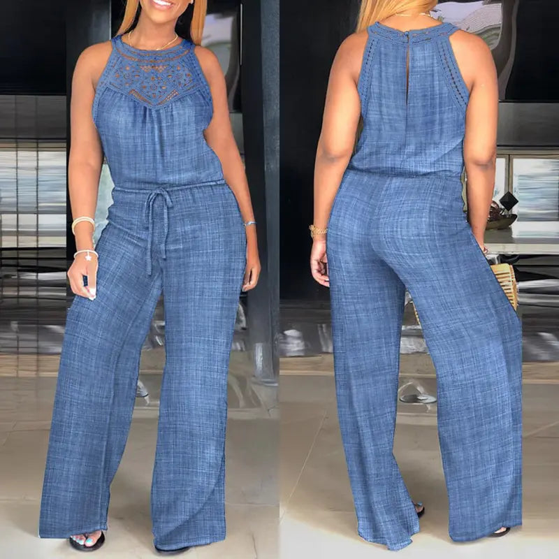 CHICME Lady's Basic Fit Sleeveless Polyester Jumpsuit - Overalls Style with Adjustable Straps and Drawstring for Day Trips, Everyday Wear