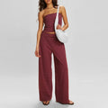 Katch Me Chic(US/CN)Women's Casual Color Matching Stripe Slim Tube Top & Low-Rise Wide Leg Trousers Co-ord, Lightweight Wrinkle-Resistant Spring & Summer Outfits, Skin-Friendly Two Piece Sets #TikTokMadeMeBuyIt #TwoPieceSet #SummerEssentials Cropped Soft