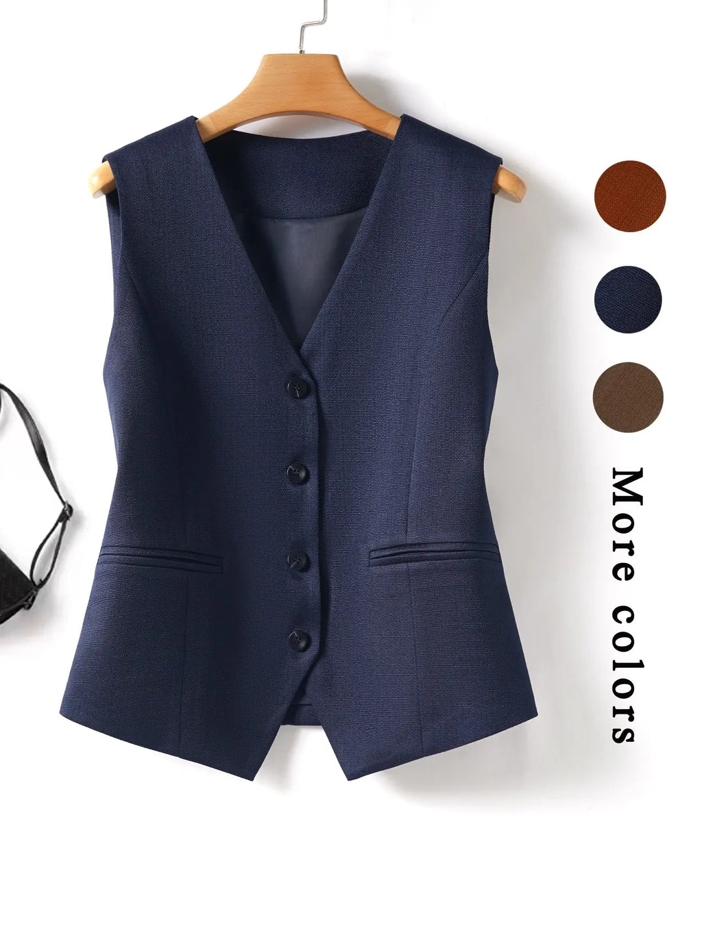 Women's V-Neck Button Gilet, Button Front Vest, Short Elegant Vest for Spring & Fall, Casual Plain Surface Outerwear, Fashionable Slim Fit Top