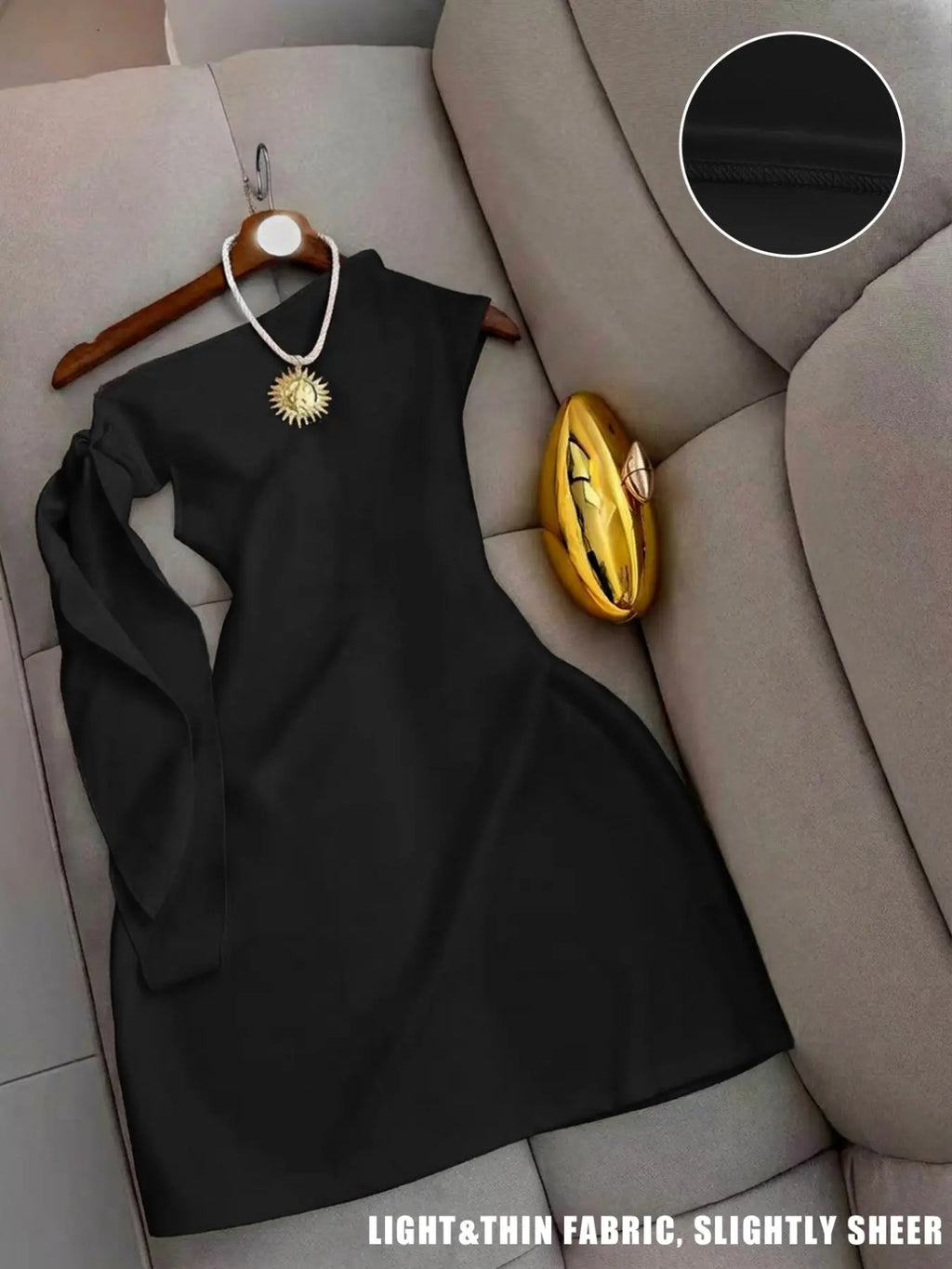 Women's Chic One-Shoulder Knitted Dress with Long Draped Shoulder Ribbon Tie, Slim-Fit Short Evening Cocktail Dress for Dates, Parties and Formal Occasions, Womenswear
