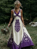 Vintage Celtic Knot Long Dress, Boho Sleeveless V Neck Gown, Loose-Fitting All over Print, Larp Renaissance Festival, Bohemian Women, Bohemian Romantic Dress