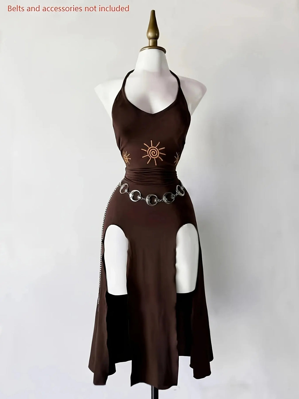 Vintage Gothic Halter Tie Dress, Slimming Split Midi Dress, Dark Theme Party Gown, Unique Retro Style, Perfect for Ceremonies, Elegant Party Dresses