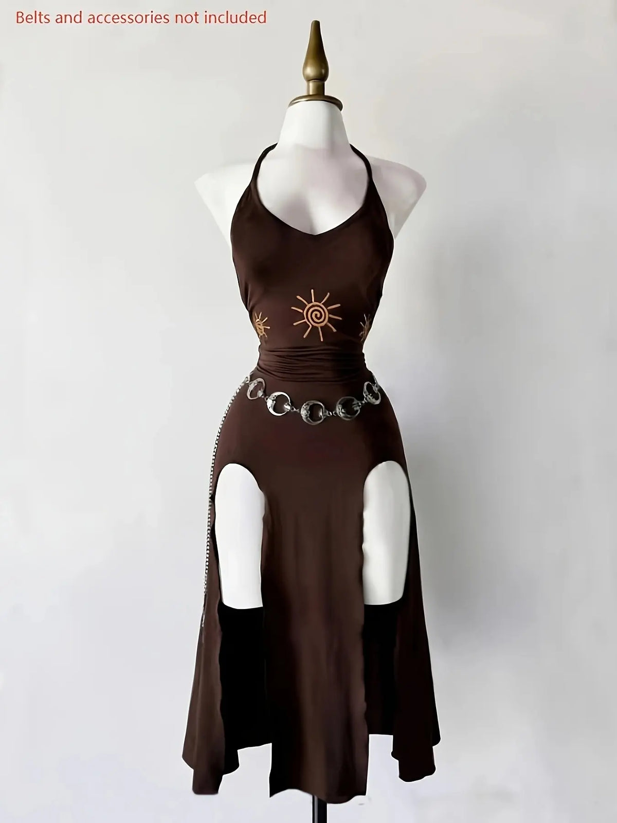 Vintage Gothic Halter Tie Dress, Slimming Split Midi Dress, Dark Theme Party Gown, Unique Retro Style, Perfect for Ceremonies, Elegant Party Dresses