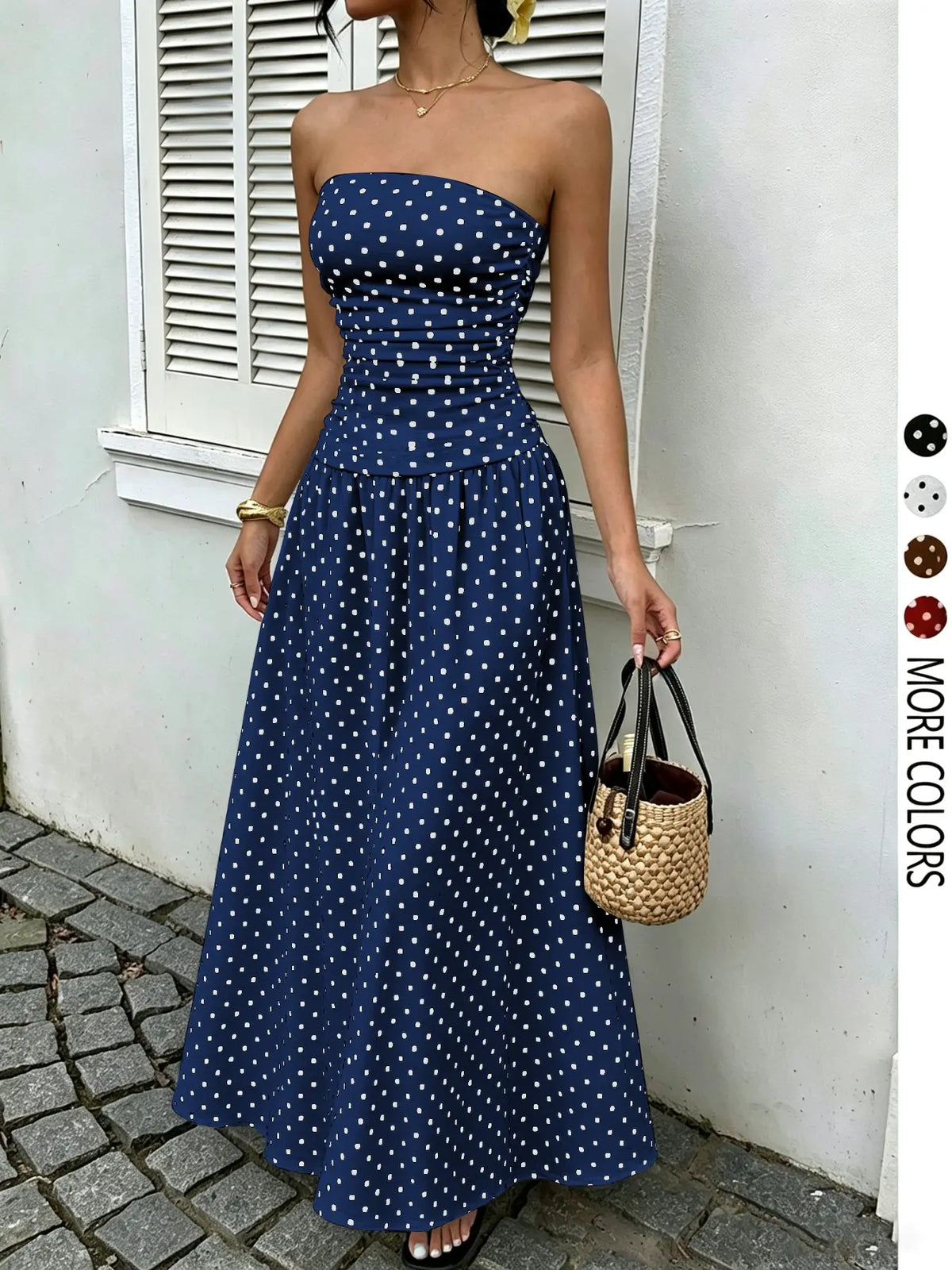 Women's Elegant Chic Fashion Polka Dot Strapless Dress, Elegant Formal Style Stylish Sleeveless Maxi Dress for Parties and Casual Wear Womenswear, Elegant Evening Dress, Formal Dress, Dresses for Party