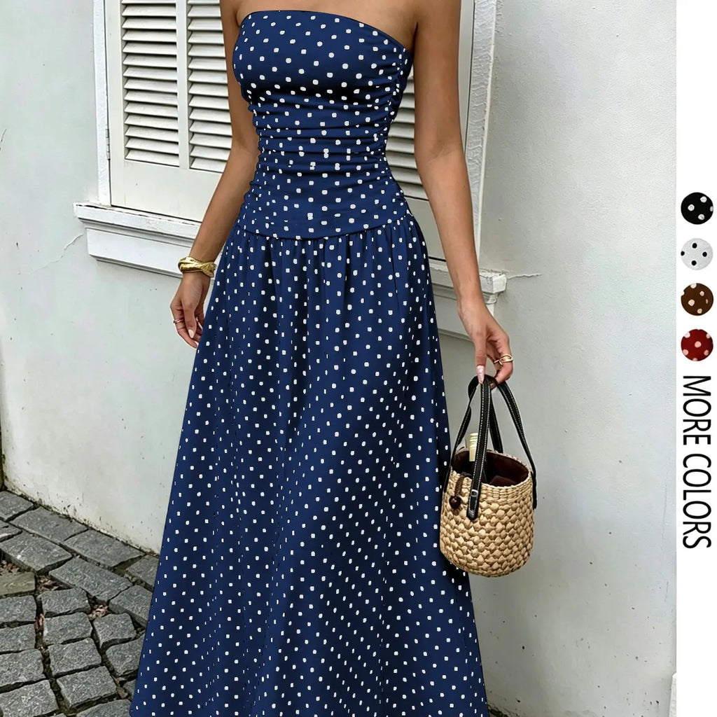 Women's Elegant Chic Fashion Polka Dot Strapless Dress, Elegant Formal Style Stylish Sleeveless Maxi Dress for Parties and Casual Wear Womenswear, Elegant Evening Dress, Formal Dress, Dresses for Party