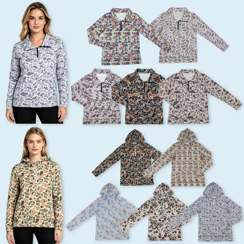 Women's Soft Spandex Print Fabric Fashion Camouflage Hunting Pullover Top, Tops for Women
