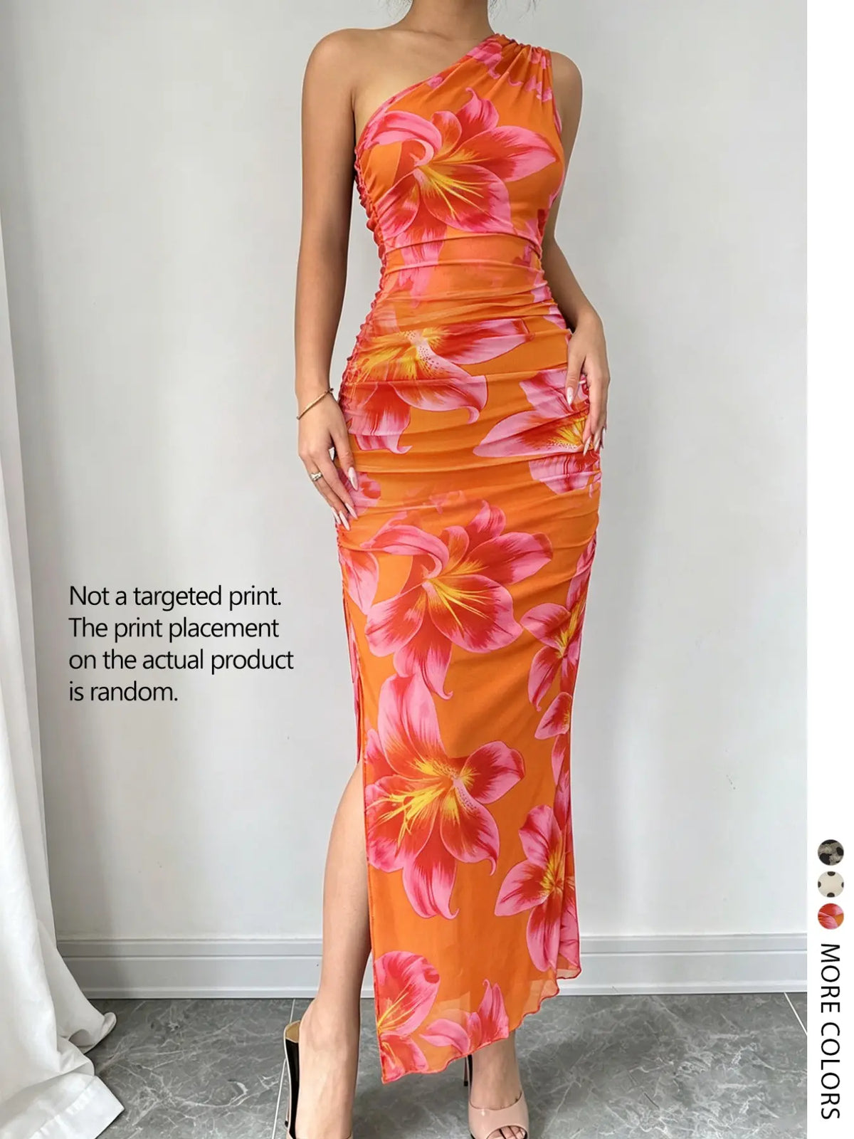 Women's Graphic Print Asymmetrical Neck Dress, Elegant Slim Sleeveless Split Dress Formal Wear for Party, Holiday and Wedding Guest, Ladies Summer Clothes