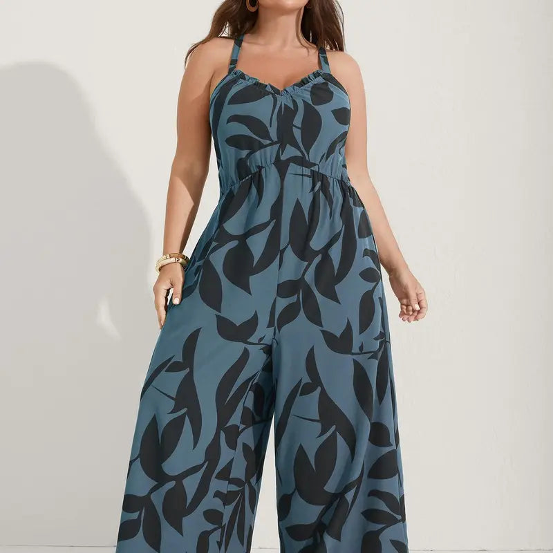 BloomChic Women's Plus Size Boho Wide Leg Jumpsuit - Plus Size Fashion, Overalls for Women, Geometric Print, Sleeveless V-Neck, Lightweight Wide Pants, Pockets, Casual Summer Vacation Outfit [M-6X]