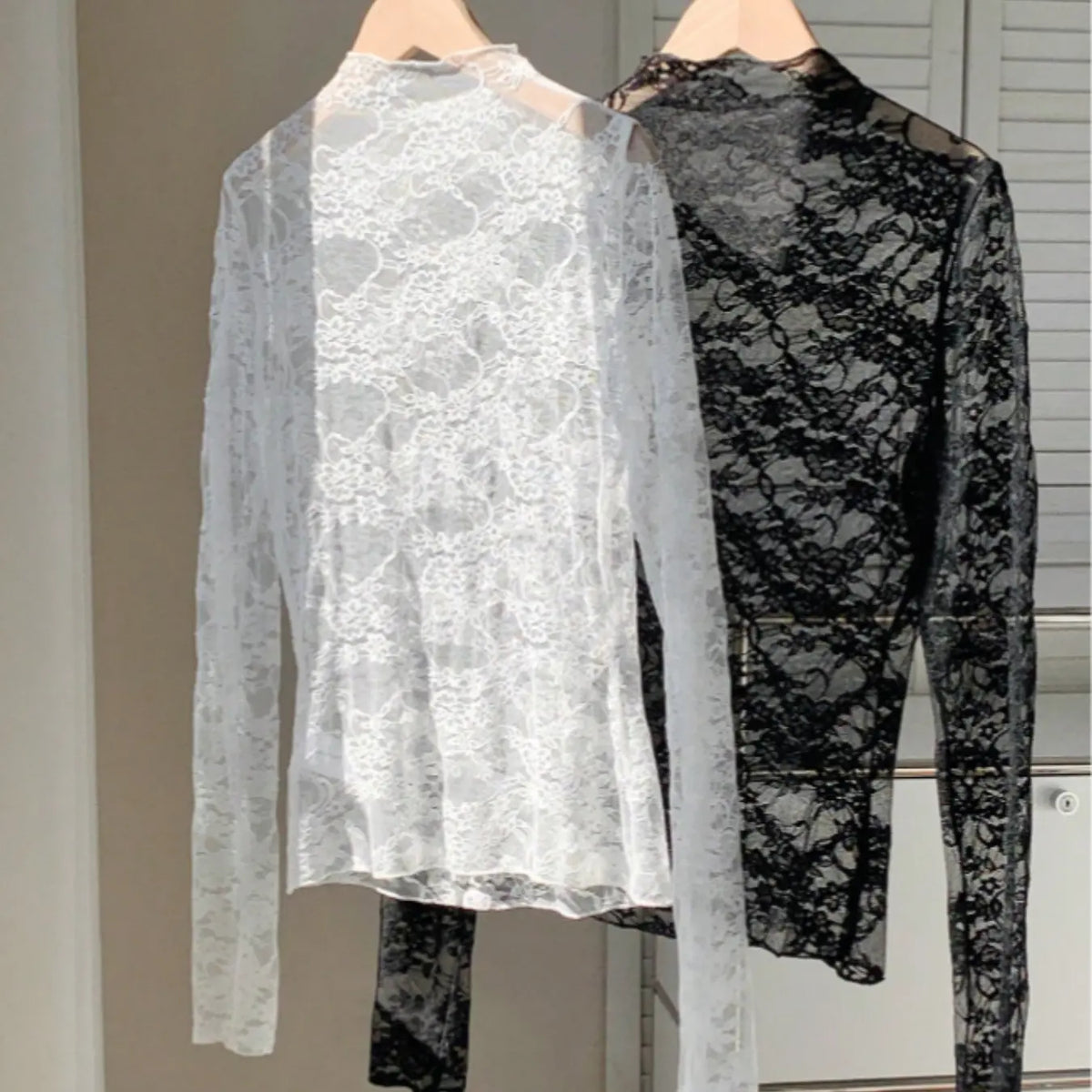 Women's 2-Pack Lace & Mesh Long-Sleeve Fitted Sexy Breathable Blouse Tops, Shirts, Casual Breathable Elegance, Elegant, Chic, Stylish and Comfortable Fit, Perfect for Casual Wear, Blouses Shirts Tops, Womenswear