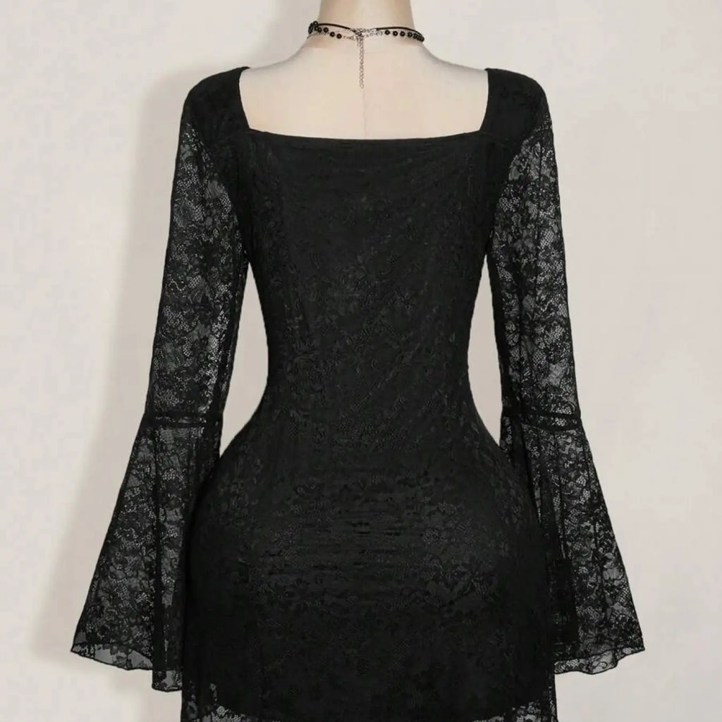 Women's Y2K Punk Lace Long Sleeve Sweetheart Neck Slim Fit Dress, Date Night Dresses, Womenswear, Festival Elegant Formal Style, Fashion Tight-Fitting Bodycon Dress for Summer & Early Fall