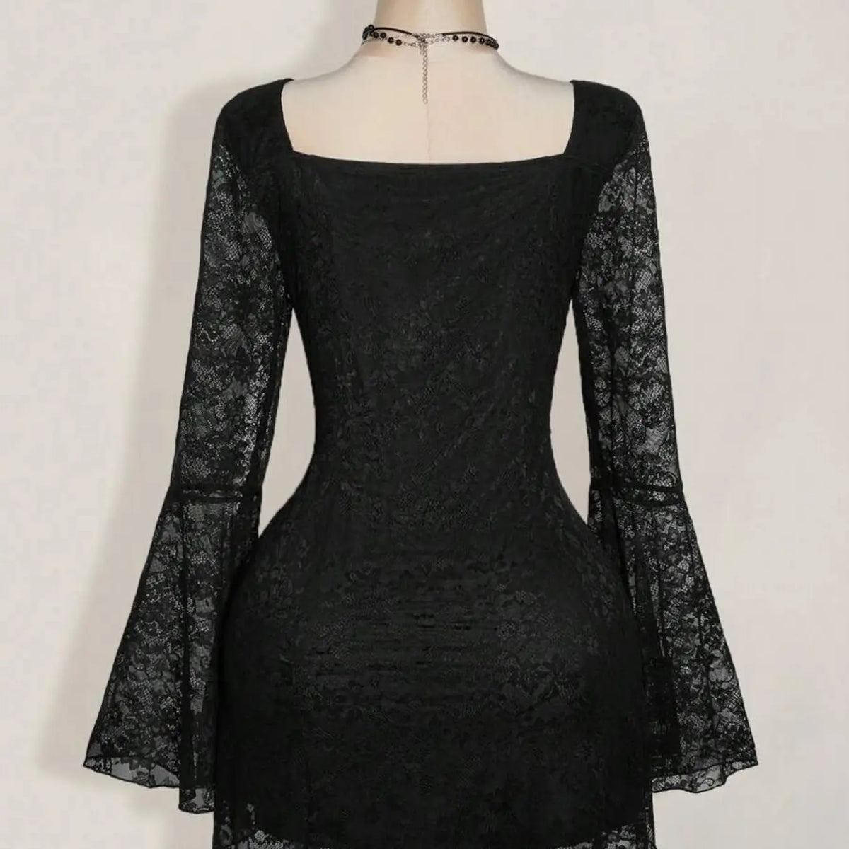 Women's Y2K Punk Lace Long Sleeve Sweetheart Neck Slim Fit Dress, Date Night Dresses, Womenswear, Festival Elegant Formal Style, Fashion Tight-Fitting Bodycon Dress for Summer & Early Fall