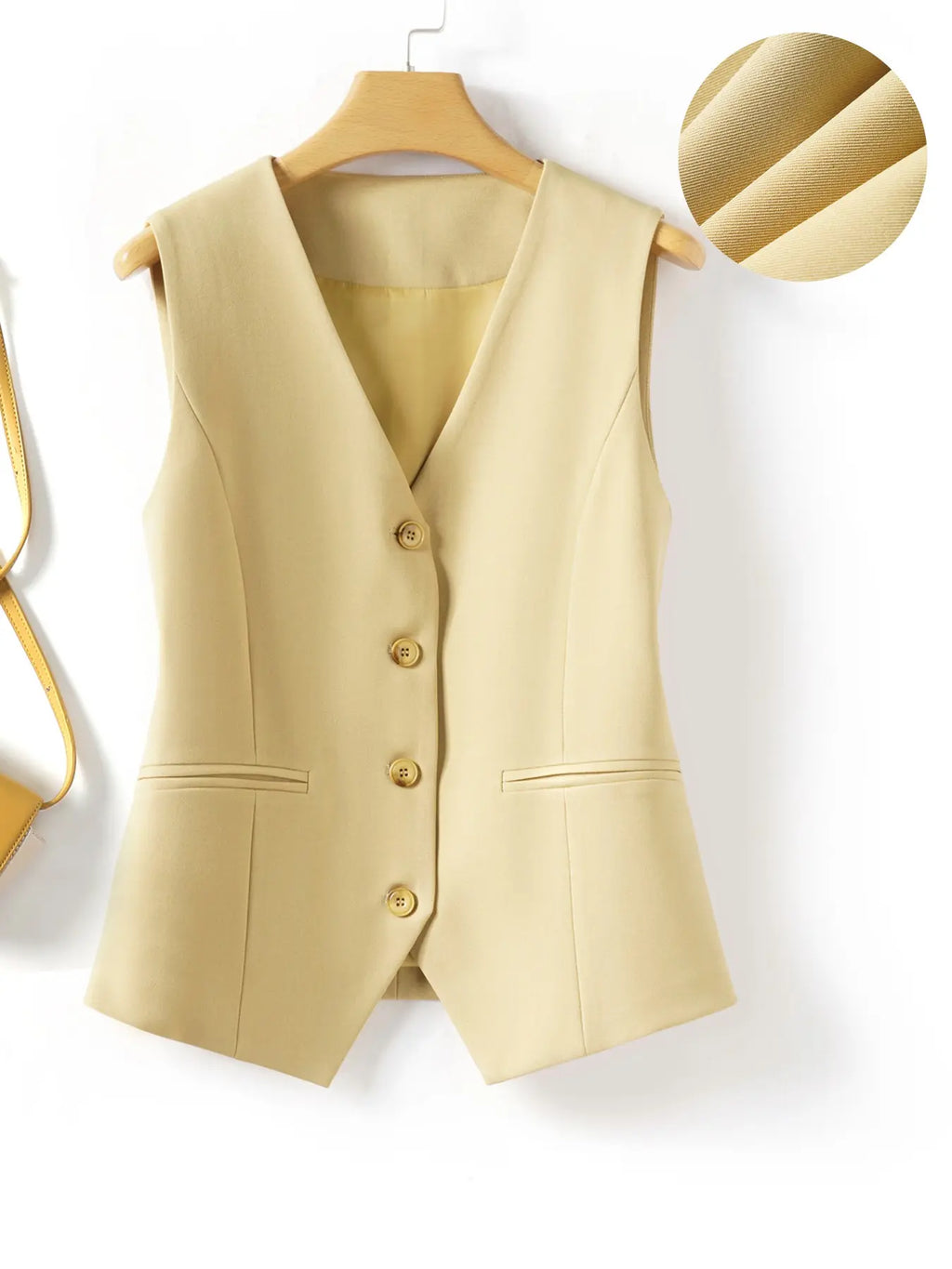 Women's V-Neck Button Gilet, Button Front Vest, Short Elegant Vest for Spring & Fall, Casual Plain Surface Outerwear, Fashionable Slim Fit Top