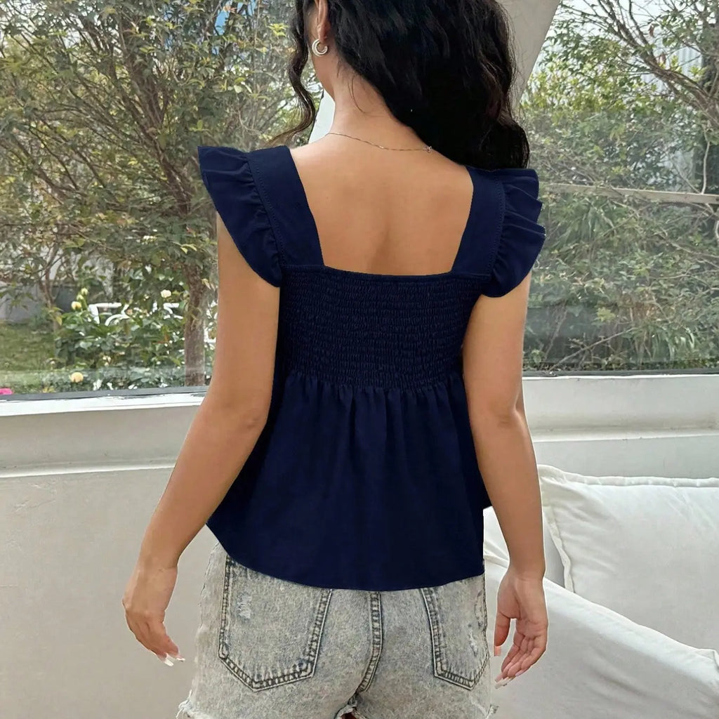Women's Loose Fit Shirred Hem T-Shirt Blouse Beach Life Shirt Beach Shirts, Casual Summer Sweet Aesthetic Style Back Tie Short Sleeve Top, Comfortable Fashion Everyday Wear Womenswear Lady Summer Vibes Tops