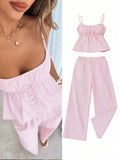 Women’s Summer Tank Top and Wide-Leg, Striped Casual Two-Piece Outfit for Campus, Home and Everyday Wear Casual Chic Set