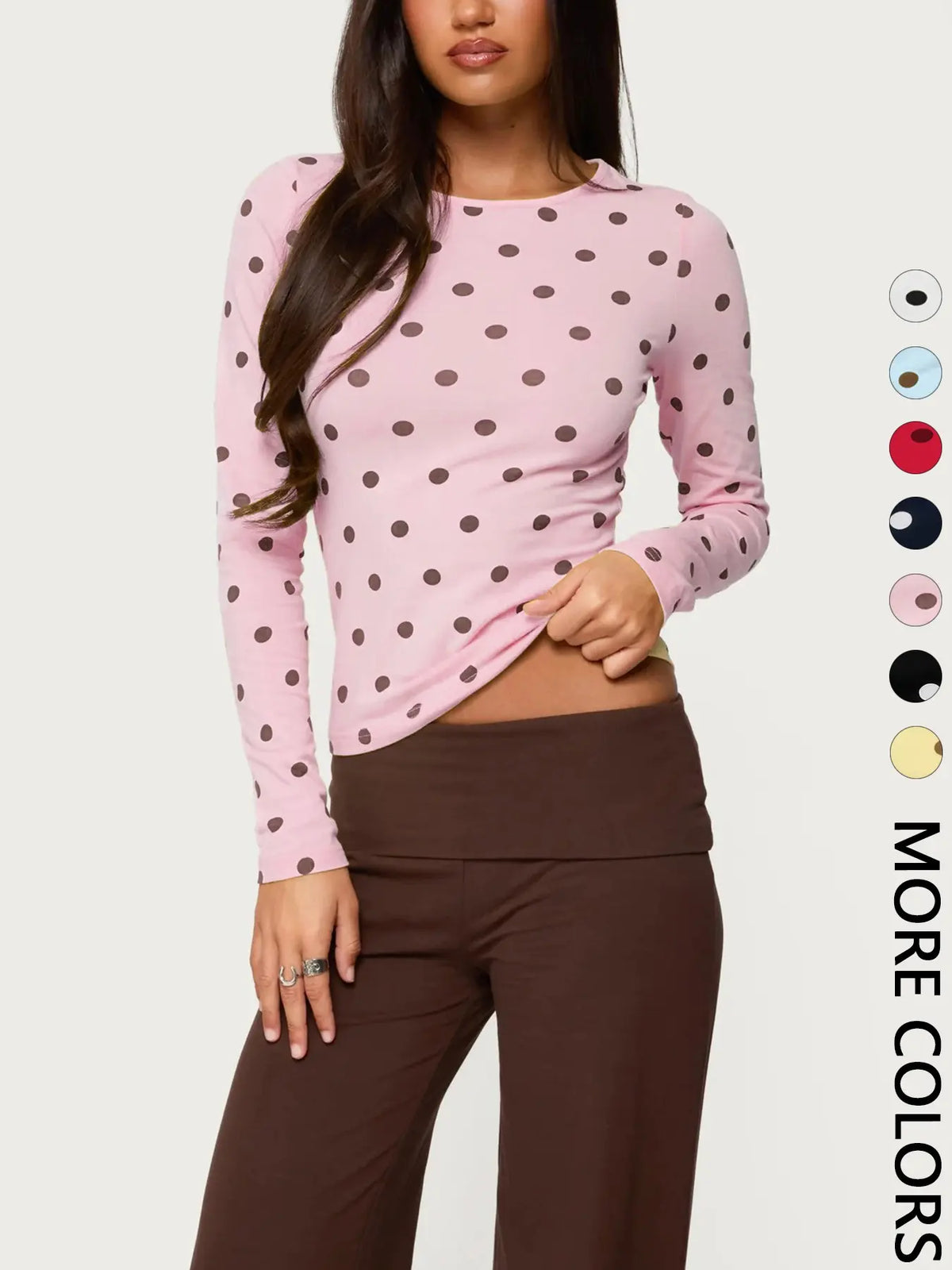 Women's Polka Dot Print Long Sleeve Slim Fit Short Top, Vintage Bodycon, Perfect for Dates and Shopping, Stylish Chic Casual Wear, Bodycon Fitted Top