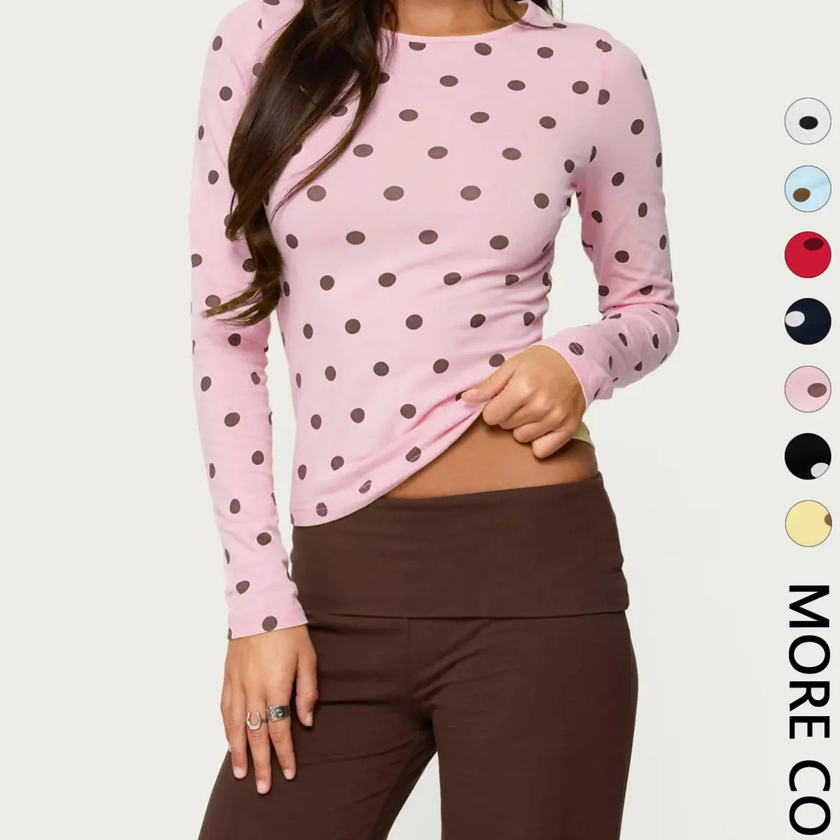 Women's Polka Dot Print Long Sleeve Slim Fit Short Top, Vintage Bodycon, Perfect for Dates and Shopping, Stylish Chic Casual Wear, Bodycon Fitted Top
