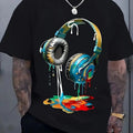 Men'S Streetwear Graphic T-Shirt |   Vibrant Headphones and Paint Splatter Print - Breathable Fabric |   Loose Casual Summer T-Shirt & Machine Washable, Casual Wear