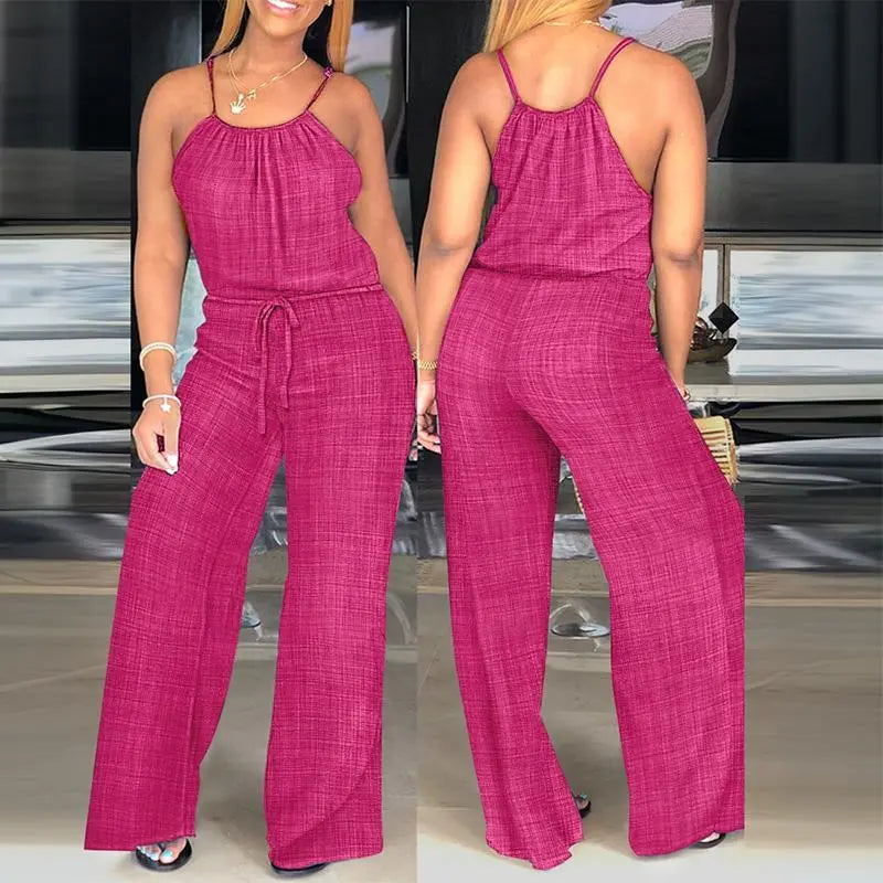 CHICME Lady's Basic Fit Sleeveless Polyester Jumpsuit - Overalls Style with Adjustable Straps and Drawstring for Day Trips, Everyday Wear