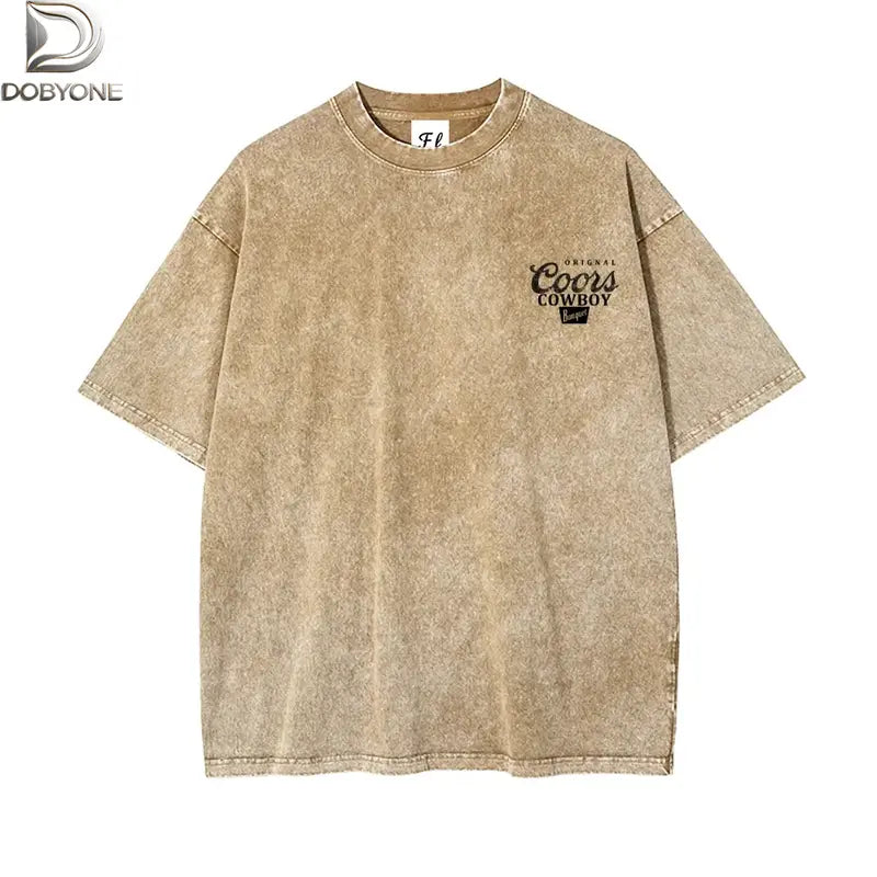 DOBYONE Women's Vintage Washed Cotton Casual Short-Sleeve Western Brewery Graphic Tee - Western Clothing Vintage Graphic Tees Clothes