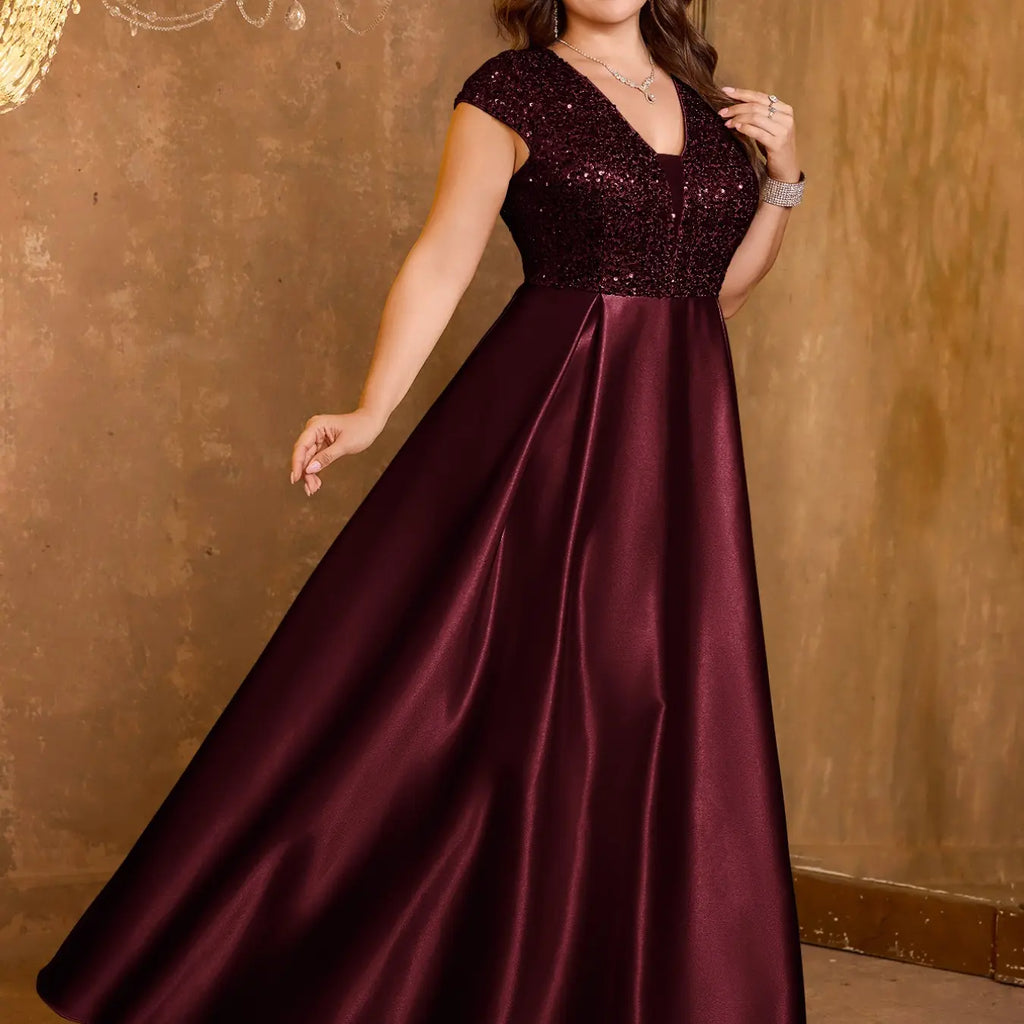 Luxurious Shiny Sequin Satin High-Waisted A-Line Sleeveless Long Dress, Elegant Formal Evening Gown, Perfect for Special Occasions