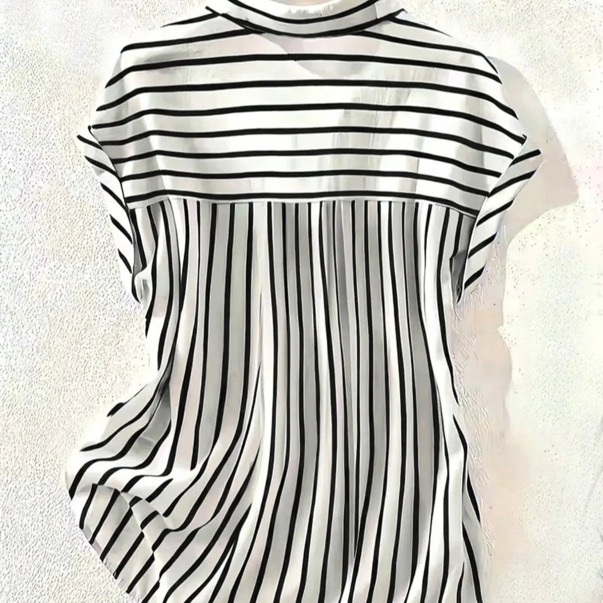 Women's Summer Striped, Single-Breasted Drop Shoulder Short Sleeve Shirt, Loose Tops, High-Low Hem Polyester Colorblock Button-Front Top