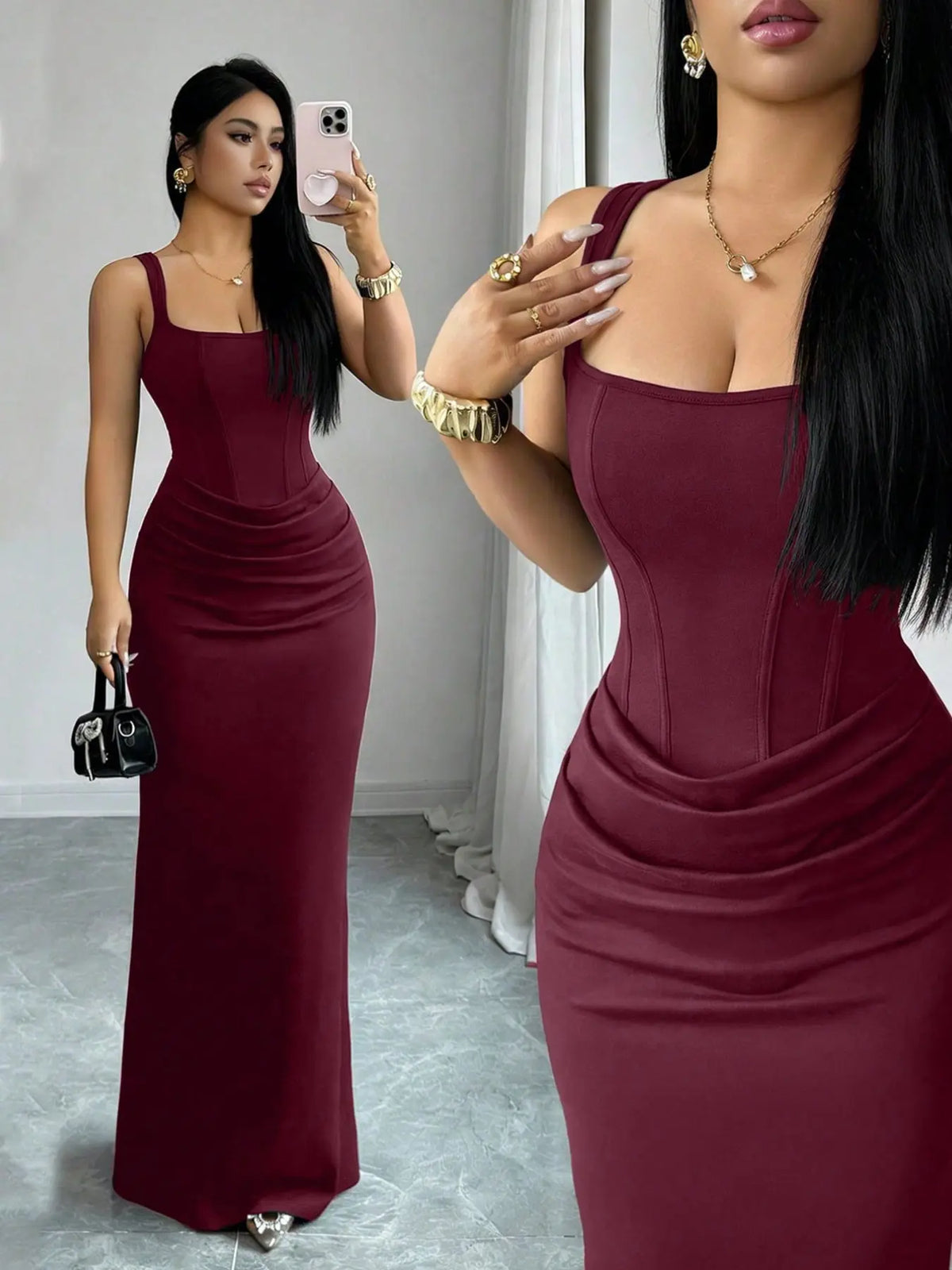 Women's Summer Fashion Strapless Dress, Elegant Sleeveless Fitted Long Dress, Slim Fitting Gown, Slimming Party Gown, Perfect for Daily Wear