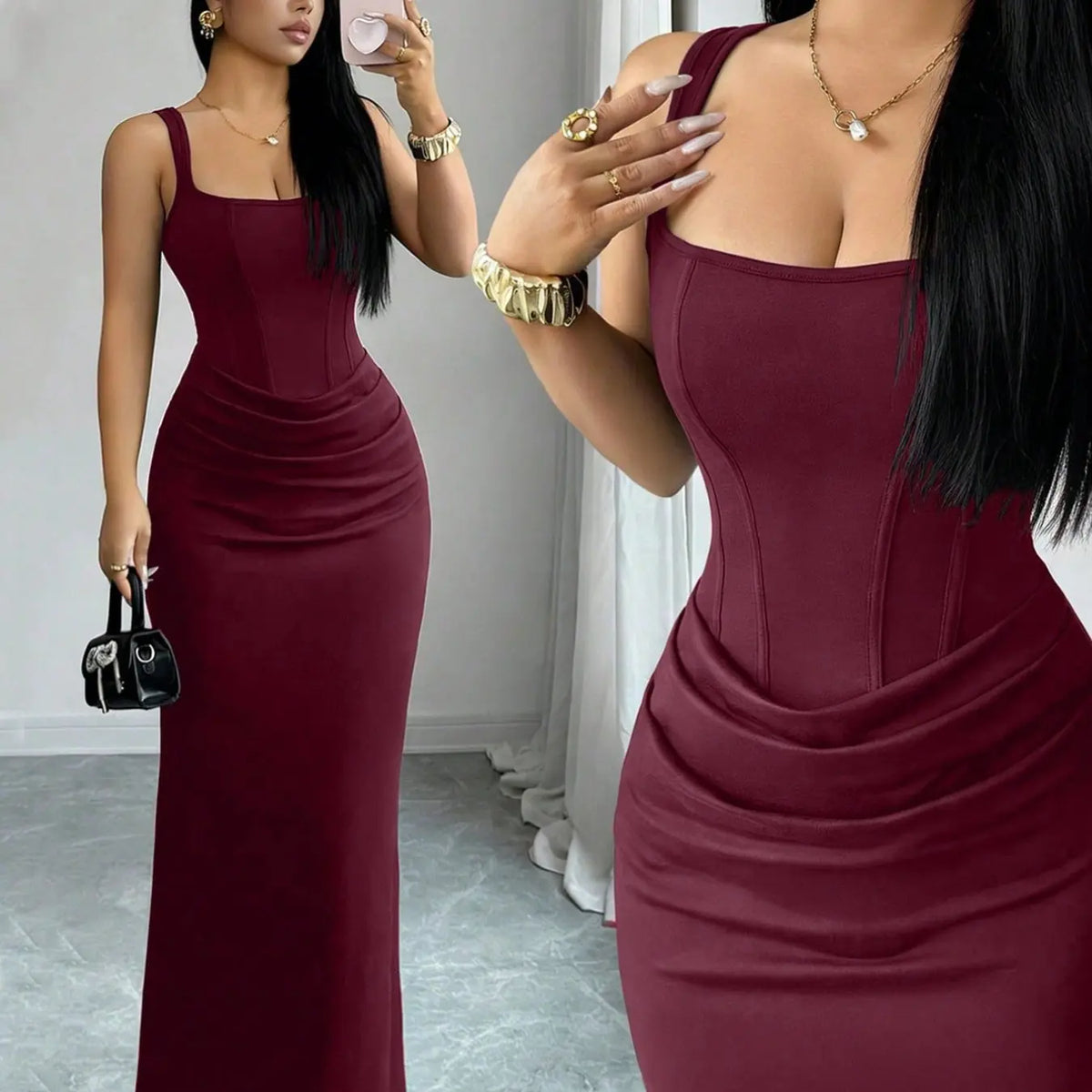 Women's Summer Fashion Strapless Dress, Elegant Sleeveless Fitted Long Dress, Slim Fitting Gown, Slimming Party Gown, Perfect for Daily Wear