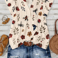 Plus Size Women's Floral Print Short-Sleeve V-Neck Button Blouse, Loose Fit Y2K Summer Bohemian Top with Nature-Inspired Pattern Detail, Comfortable Stylish Shirt for Daily and Party Wear