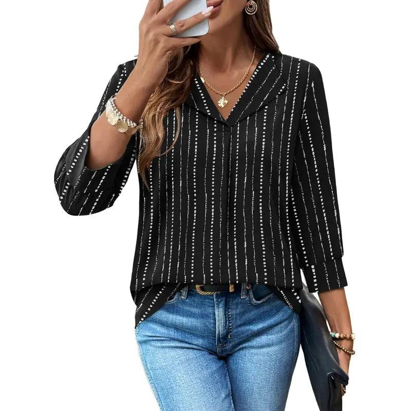 WIHOLL Women's Chic 3/4 Sleeve V-Neck Blouse - Soft, Breathable, Quick Dry Business Casual Top, Women's Tops and Blouses, Corporate Office Wear, Summer to Fall Essential, Going Out Option