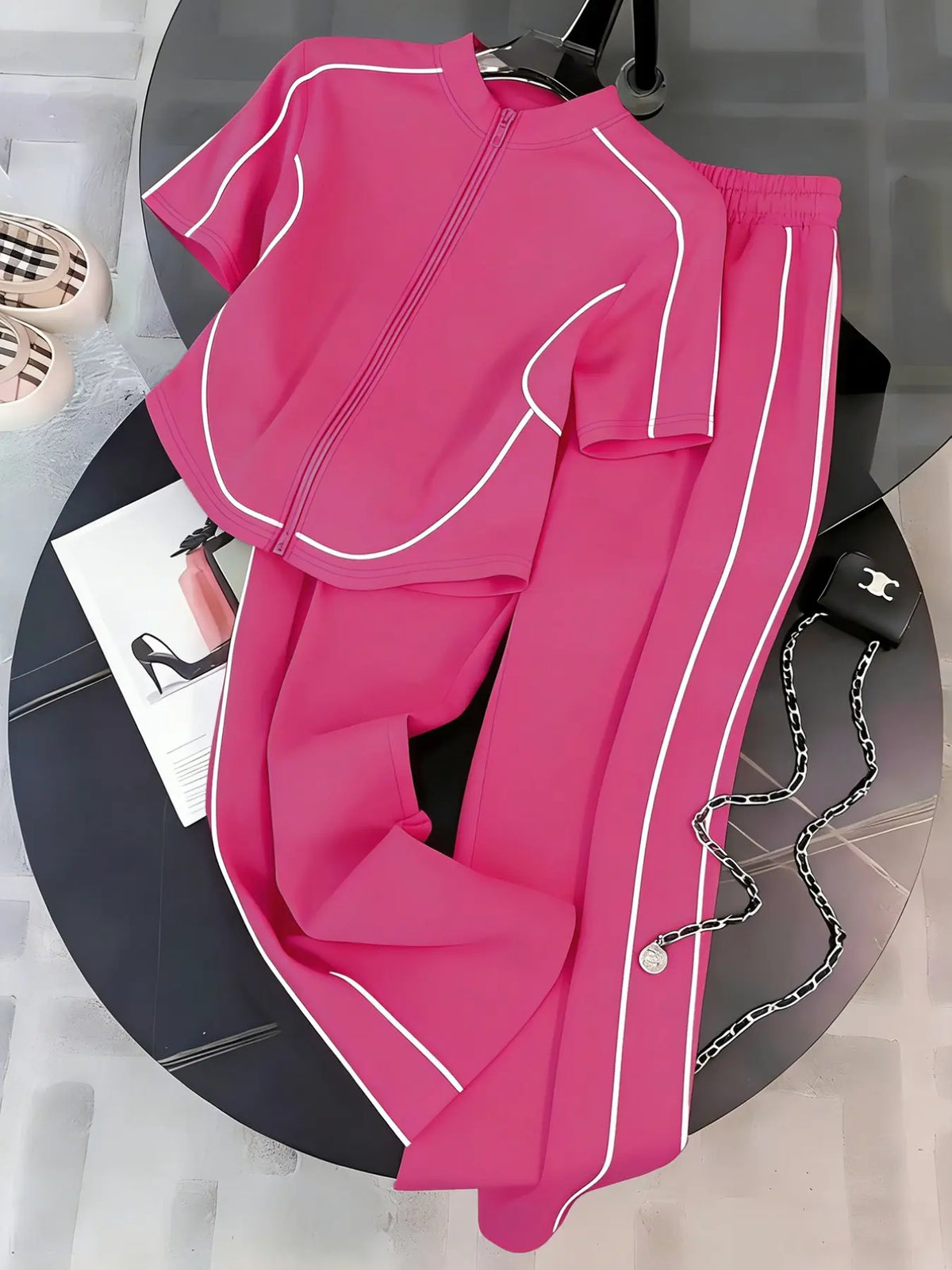 Women's Spring Summer Casual Set Two-Piece Slim Fit Zipper Top & Long Pants, Perfect for Daily Wear, Outdoor, Formal & Casual Suits, Clothing Sets